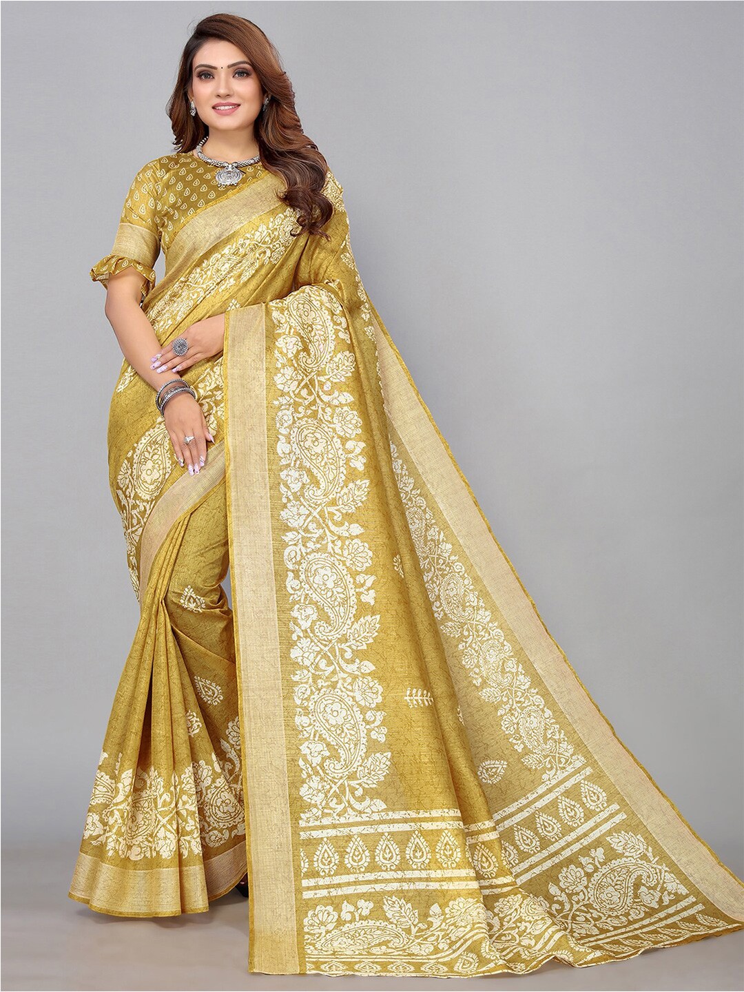 

KALINI Ethnic Motifs Printed Saree, Mustard