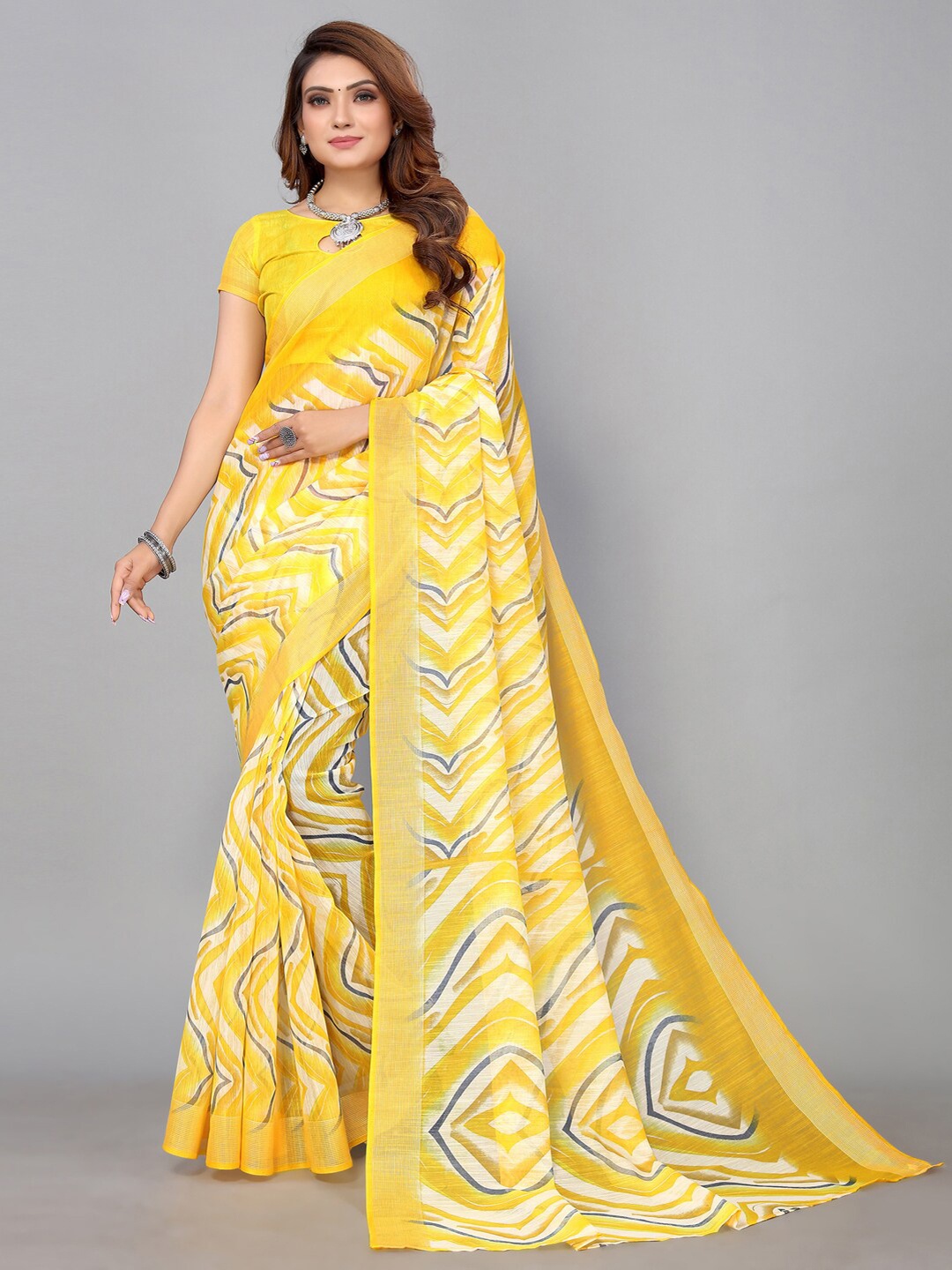 

KALINI Polycotton Leheriya Saree, Yellow