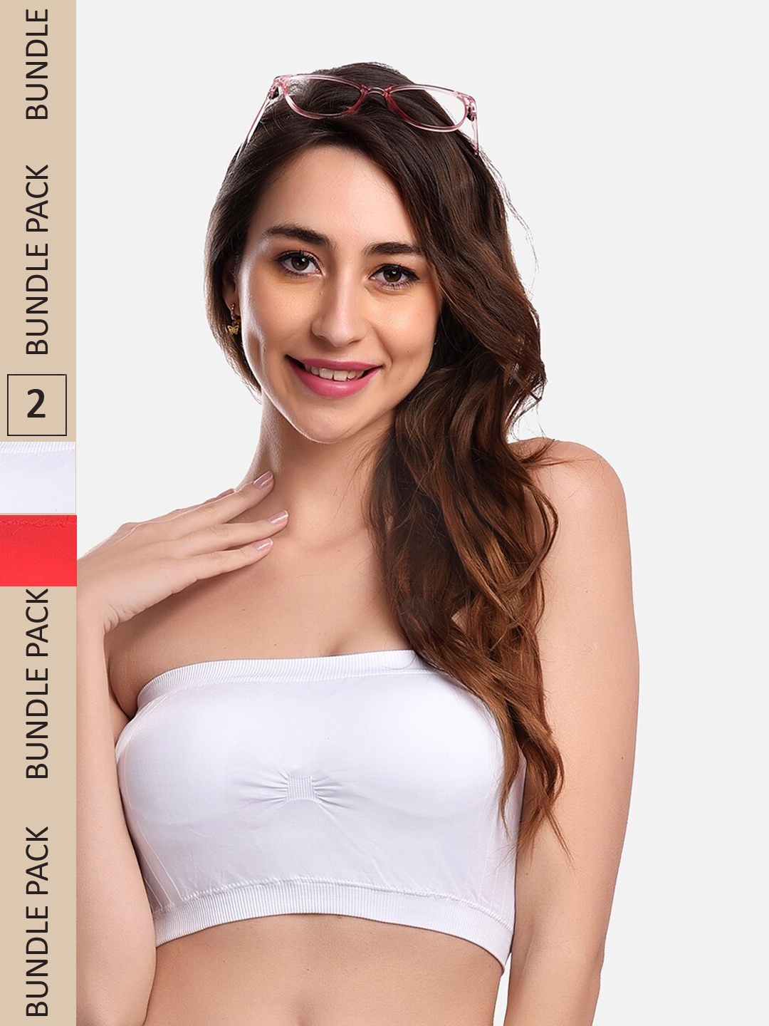 

FIMS Women Pack of 2 Solid Wirefree Tube Seamless Padded Bra, White
