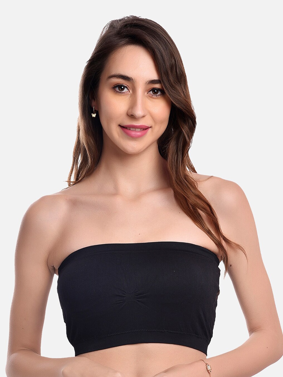 

FIMS Women Solid Wirefree Tube Padded Seamless Bra, Black