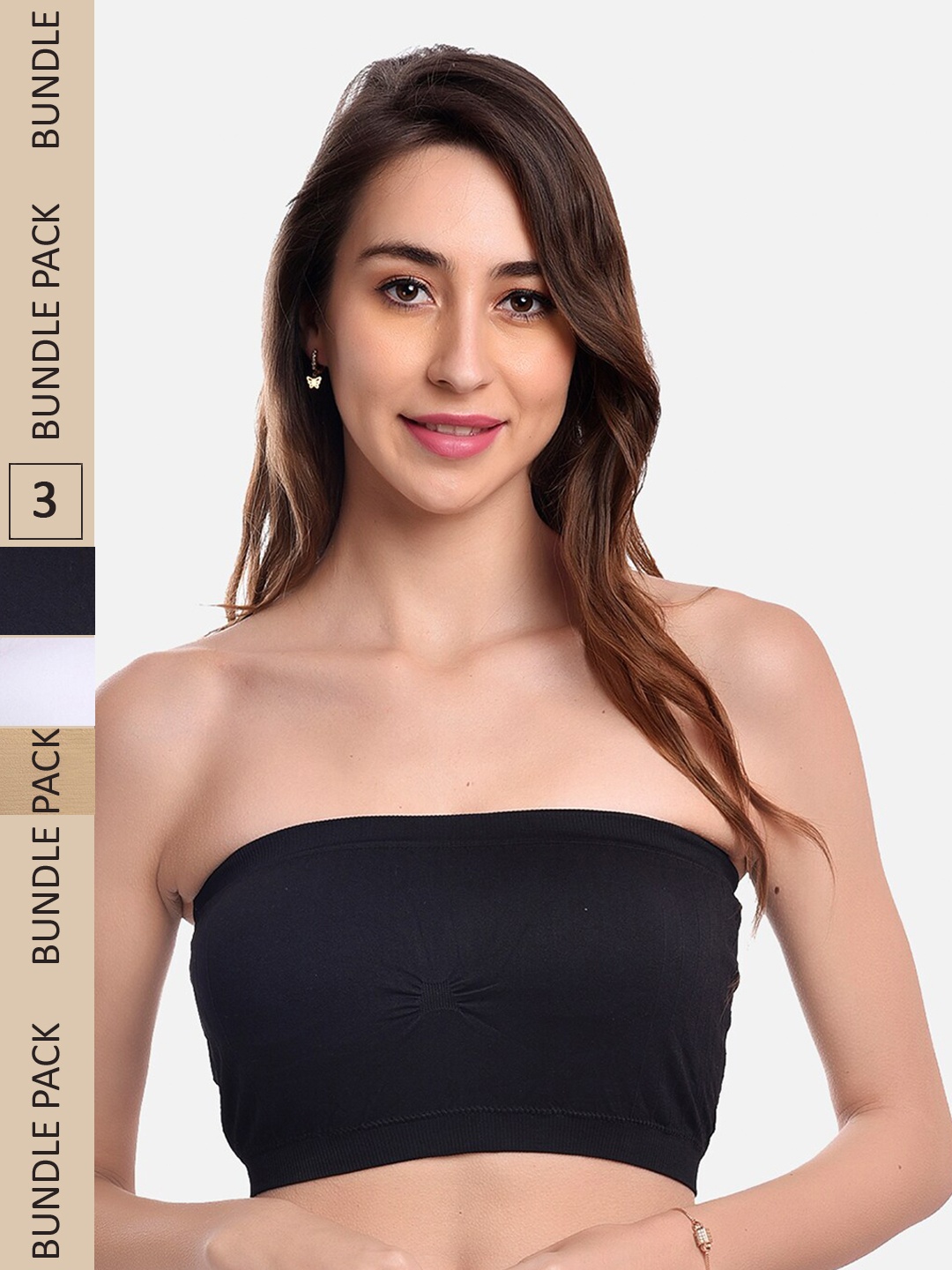 

FIMS Women Pack of 3 Solid Wire free Tube Padded Seamless Bra, Black