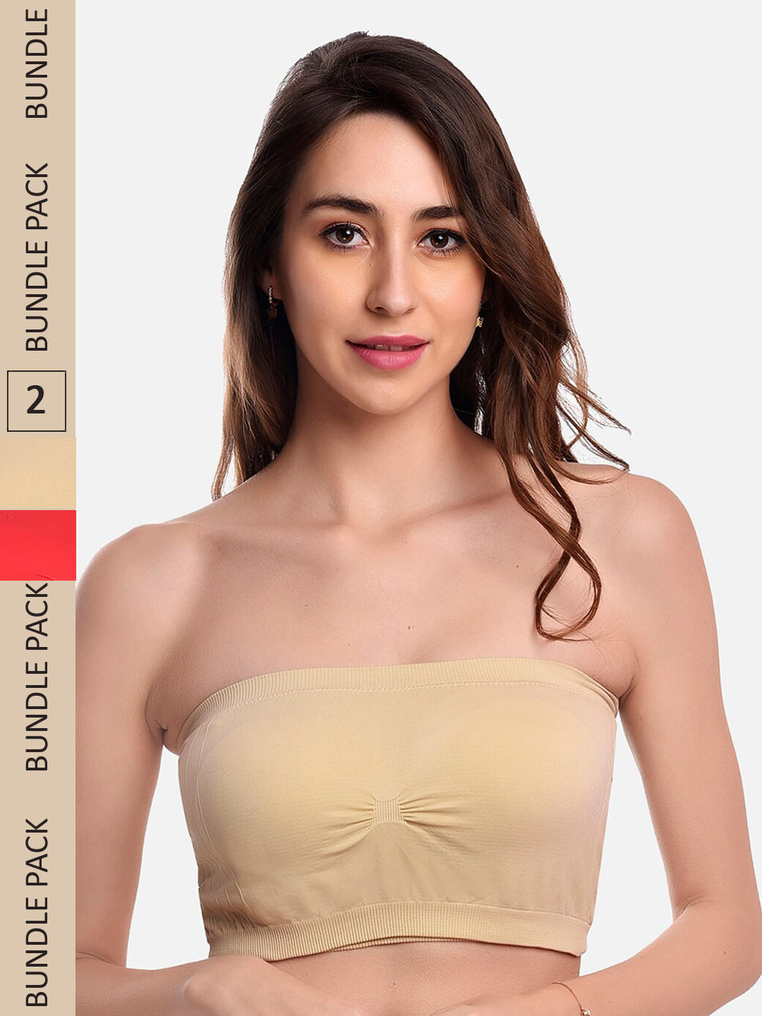 

FIMS Women Pack of 2 Solid Wire free Tube Padded Seamless Bra, Beige