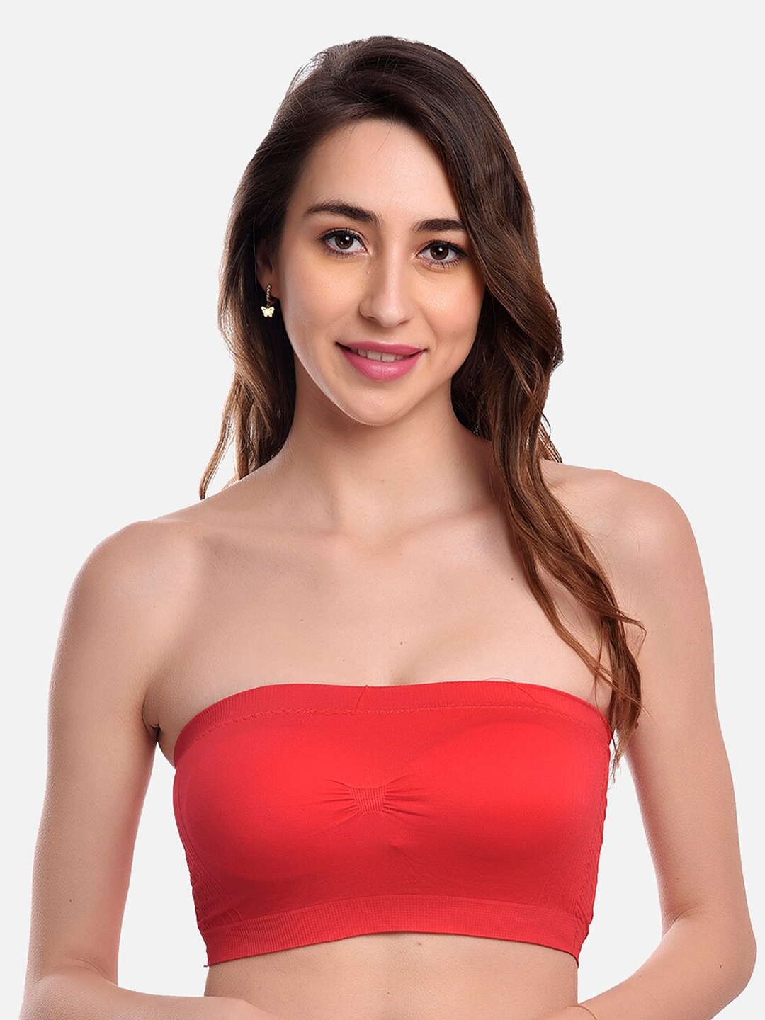 

FIMS Women Solid Wire free Tube Padded Seamless Bra, Red
