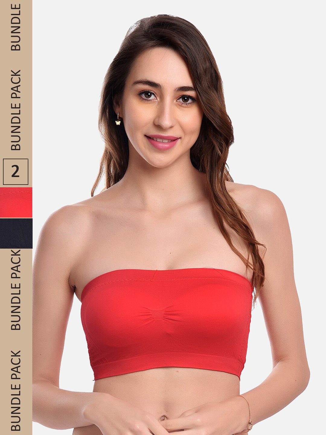 

FIMS Pack of 2 Solid Bandeau Rapid Dry Bra, Black