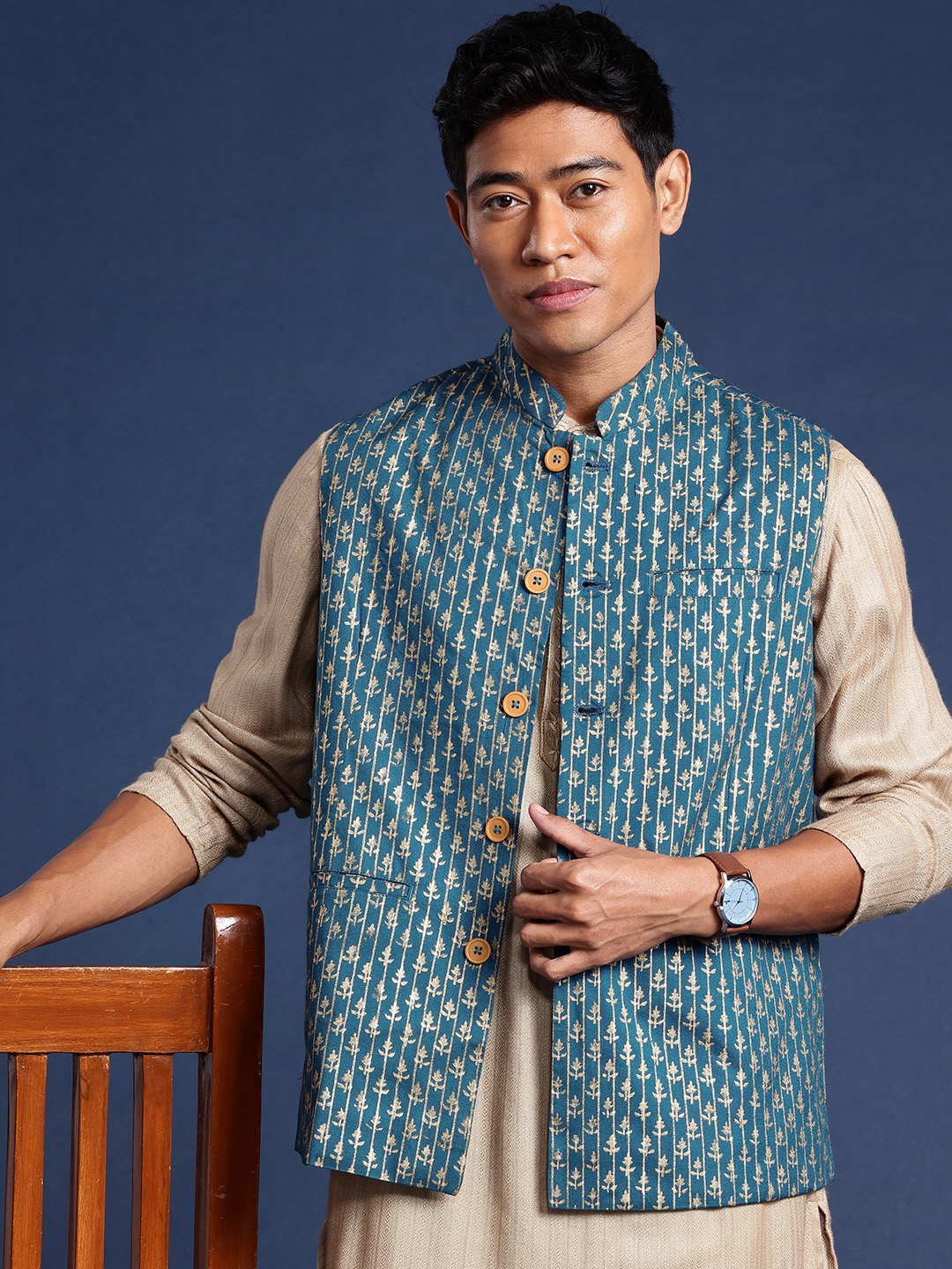 

Taavi Pure Cotton Taavi Festive Nehru Jackets, Teal