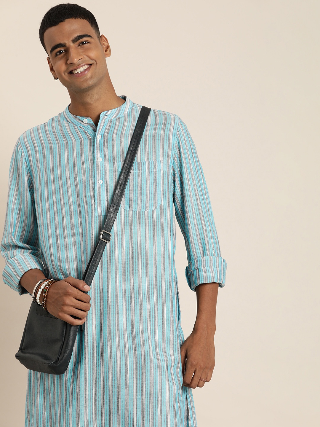

Taavi Striped Woven Legacy Pure Cotton Kurta, Blue