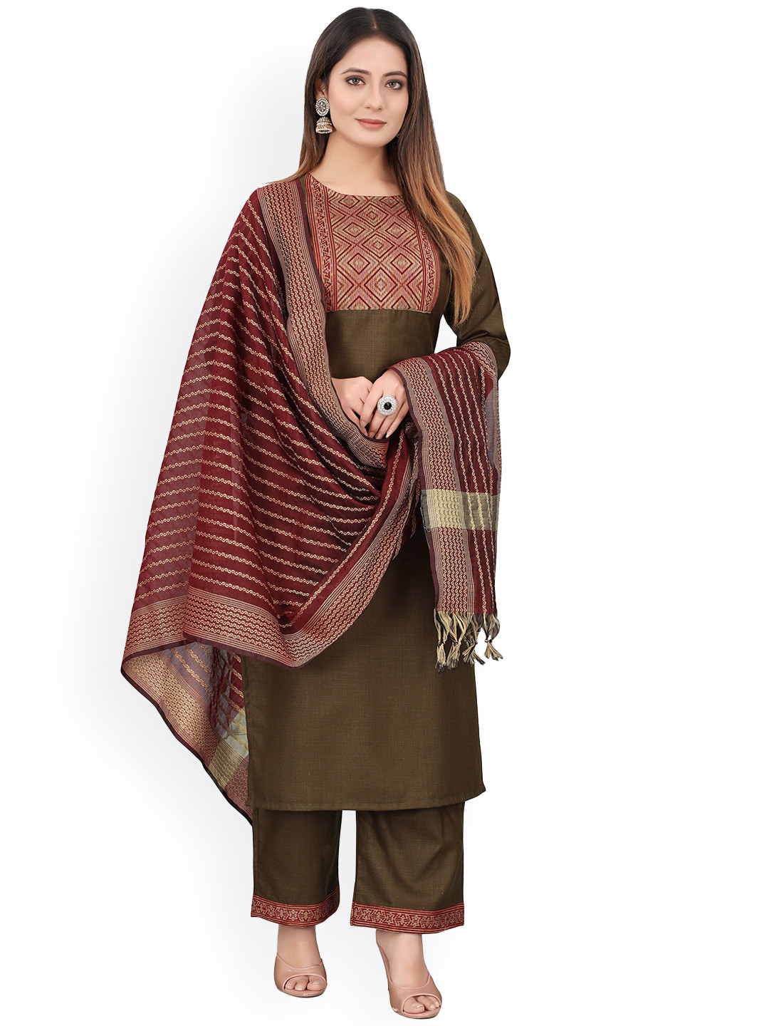 

Atsevam Women Green Kurta with Trousers & With Dupatta