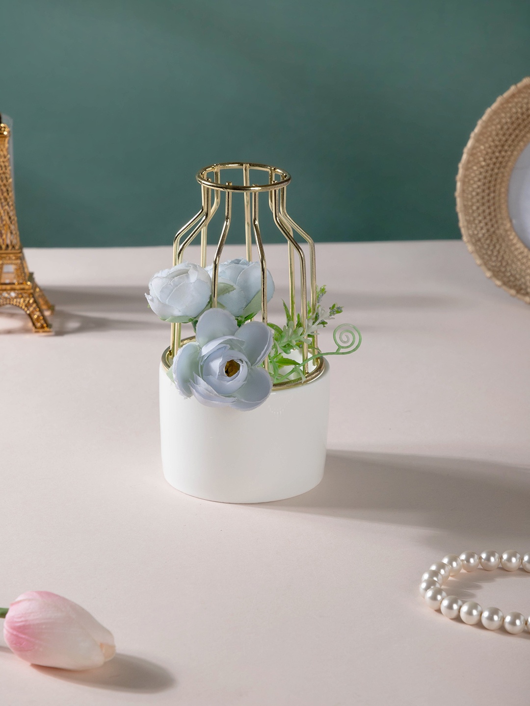 

Nestasia White Solid Ceramic Metal Vase