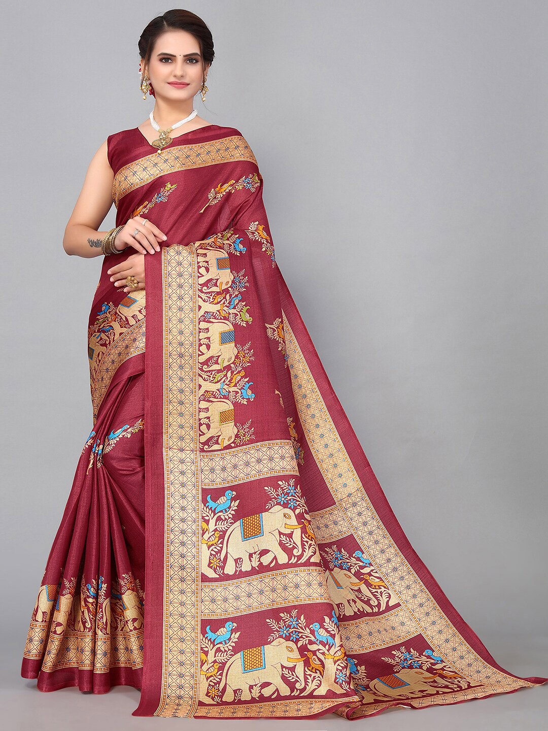 

KALINI Ethnic Motifs Printed Saree, Maroon