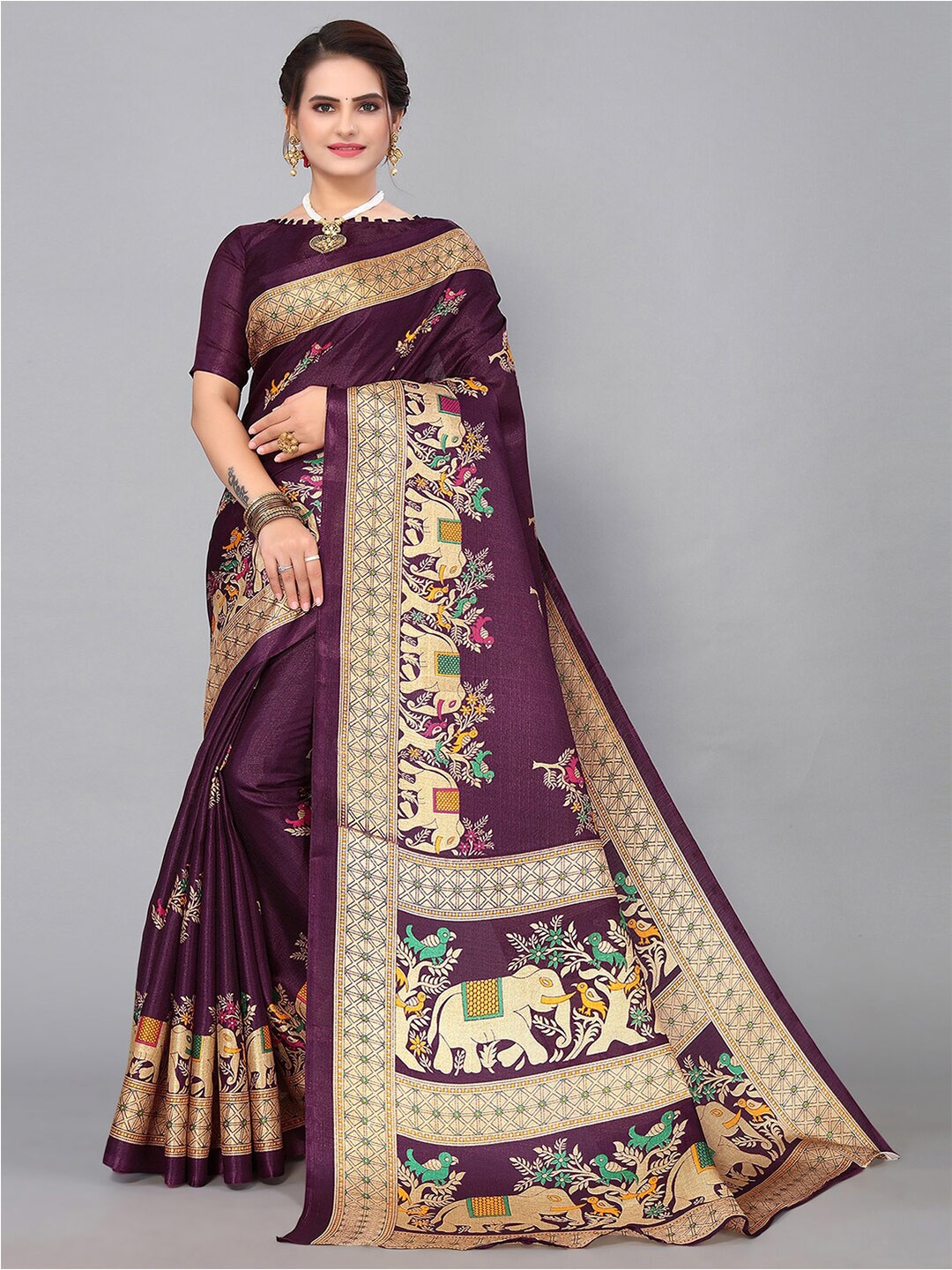 

KALINI Ethnic Motifs Printed Bordered Saree, Purple