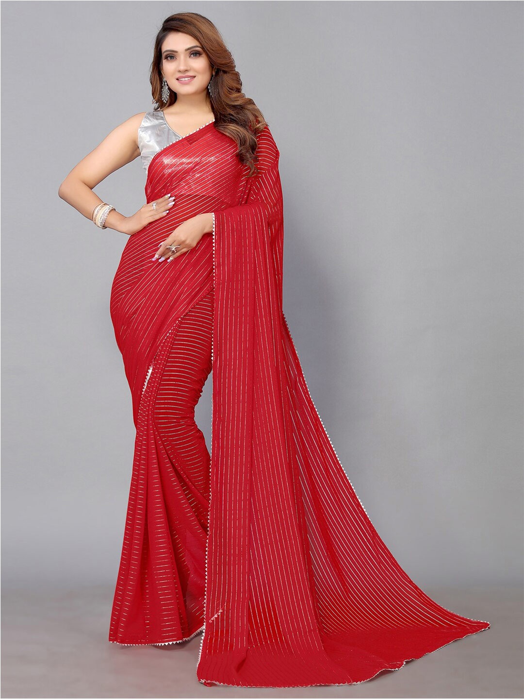 

KALINI Embellished Bordered Leheriya Saree, Red