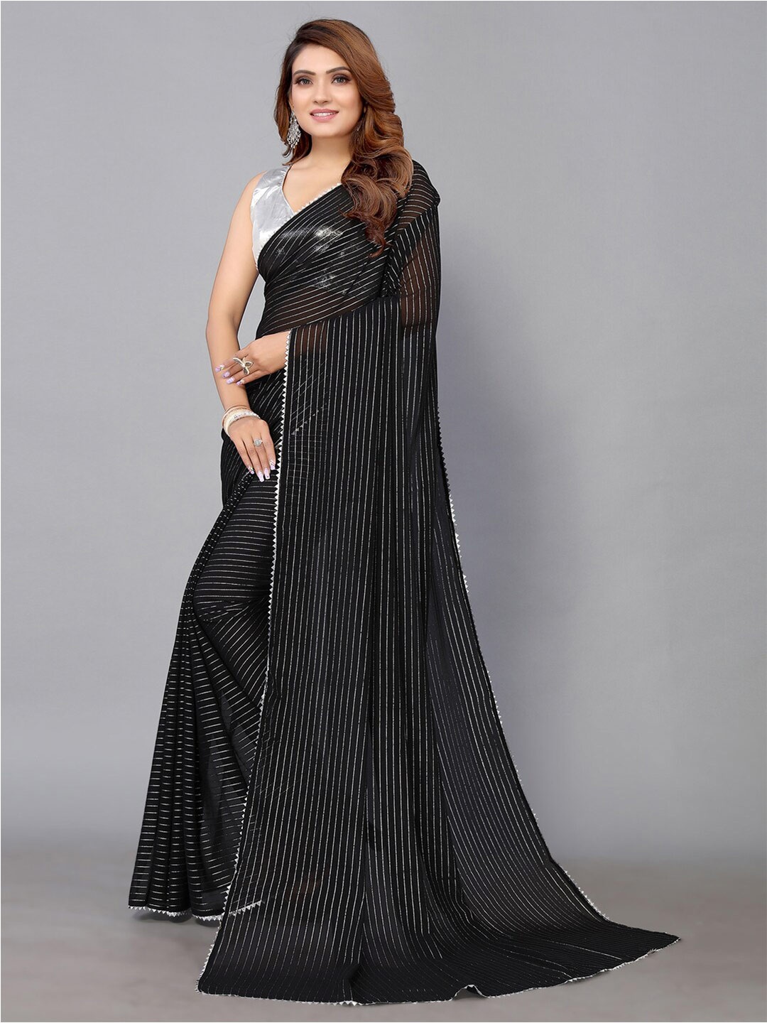 

KALINI Embellished Bordered Leheriya Saree, Black