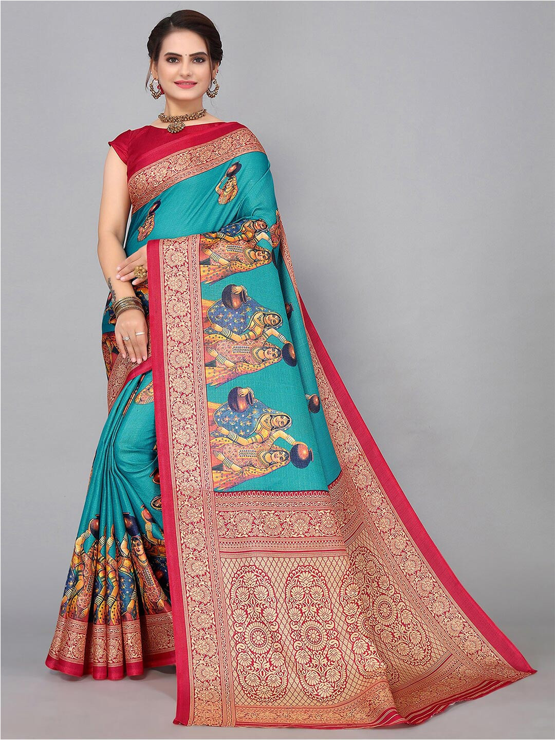 

KALINI Ethnic Motifs Printed Saree, Turquoise blue