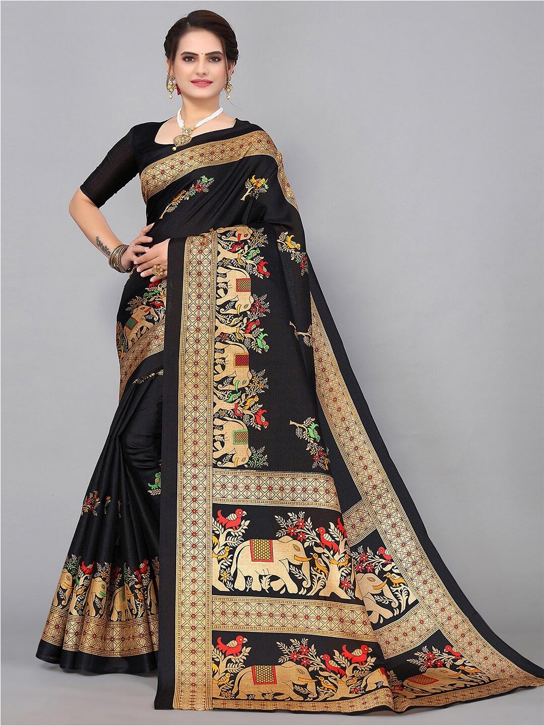 

KALINI Ethnic Motifs Printed Saree, Black