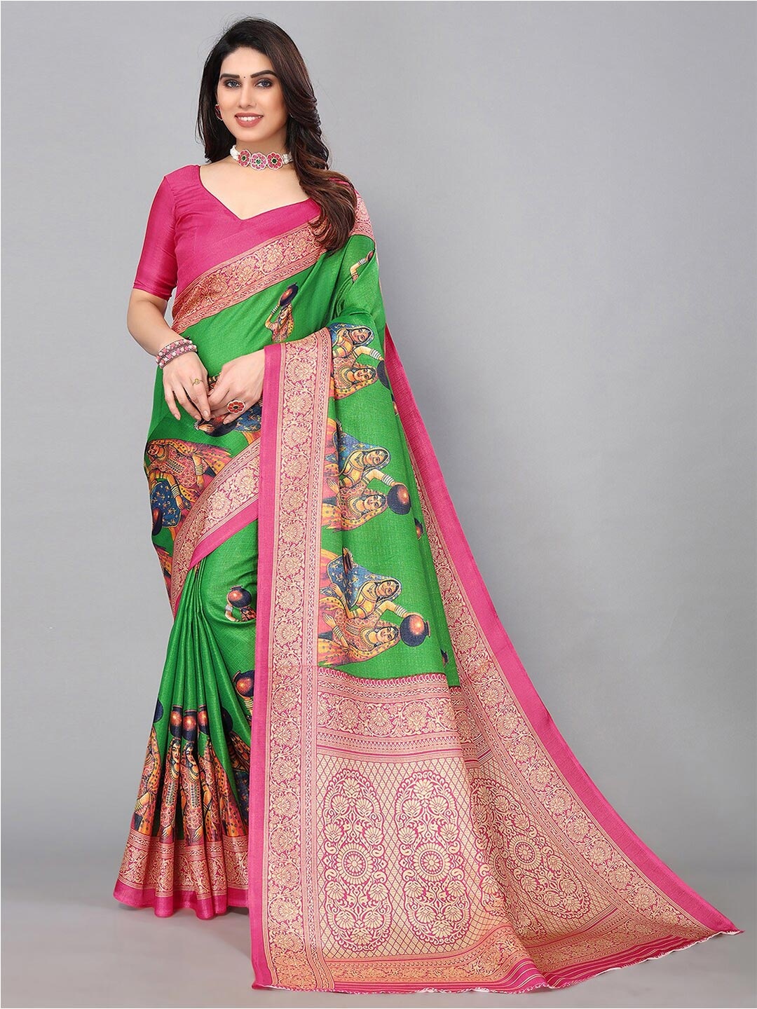

KALINI Ethnic Motifs Khadi Saree, Green