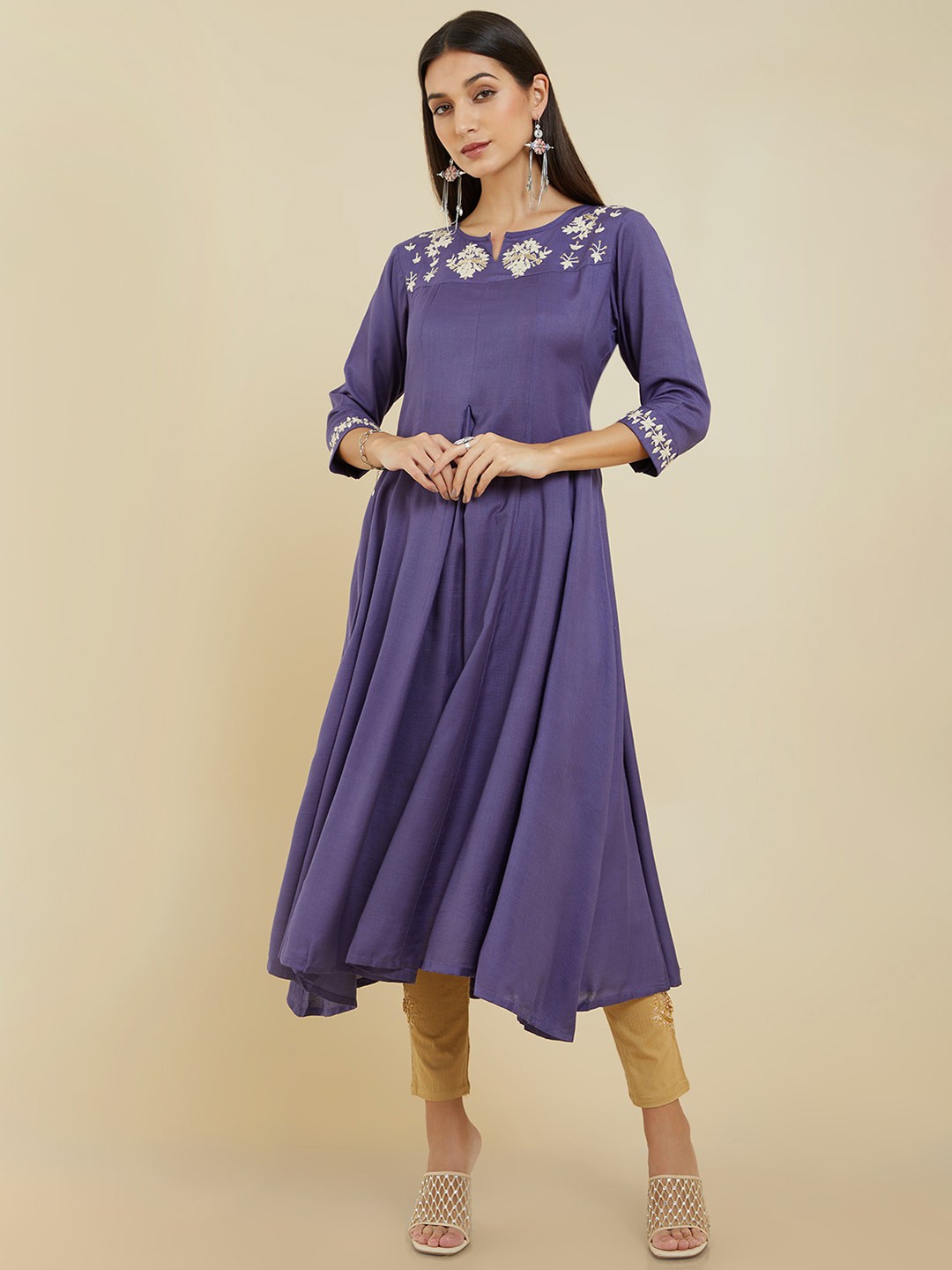 

Soch Keyhole Neck Flared Sleeves Anarkali Kurta, Blue
