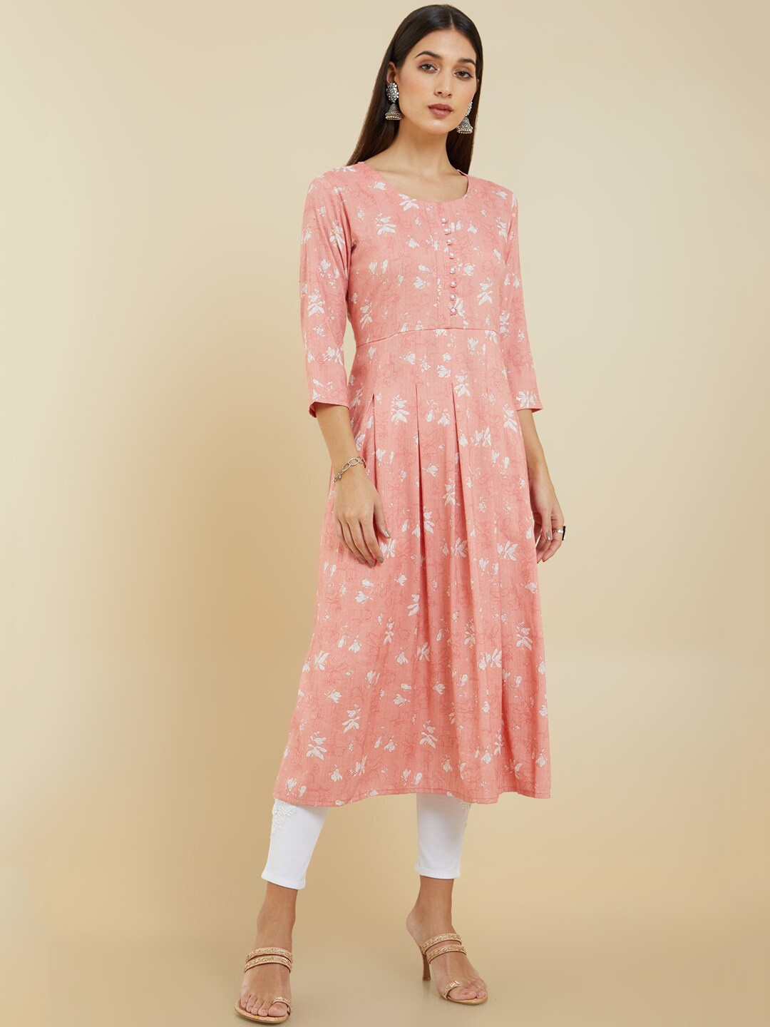 

Soch Floral Printed Pleated Kurta, Peach