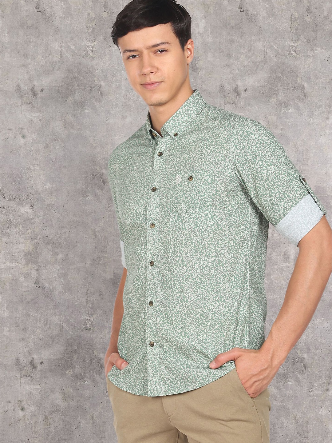 

U.S. Polo Assn. Denim Co. Men Floral Printed Casual Cotton Shirt, Green