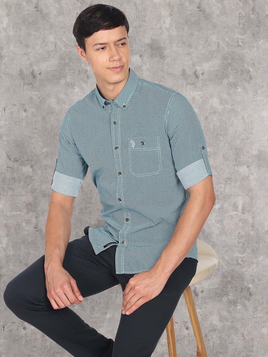 

U.S. Polo Assn. Denim Co. Men Printed Pure Cotton Casual Shirt, Green