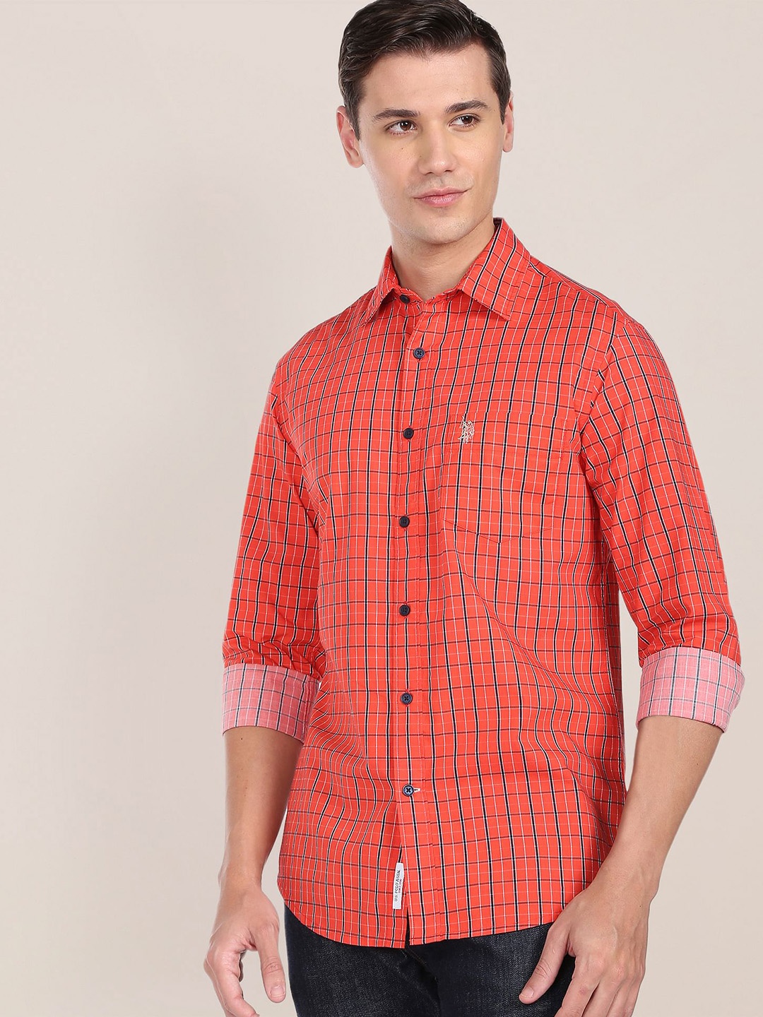 

U.S. Polo Assn. Men Checked Casual Cotton Shirt, Red