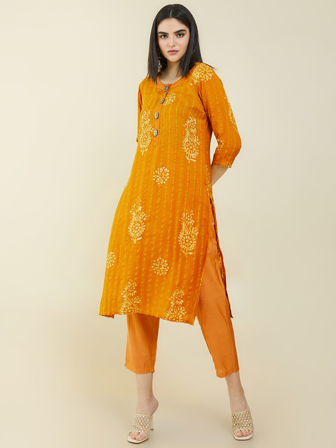 

Soch Women Ethnic Motifs Printed Kurta with Trousers, Mustard