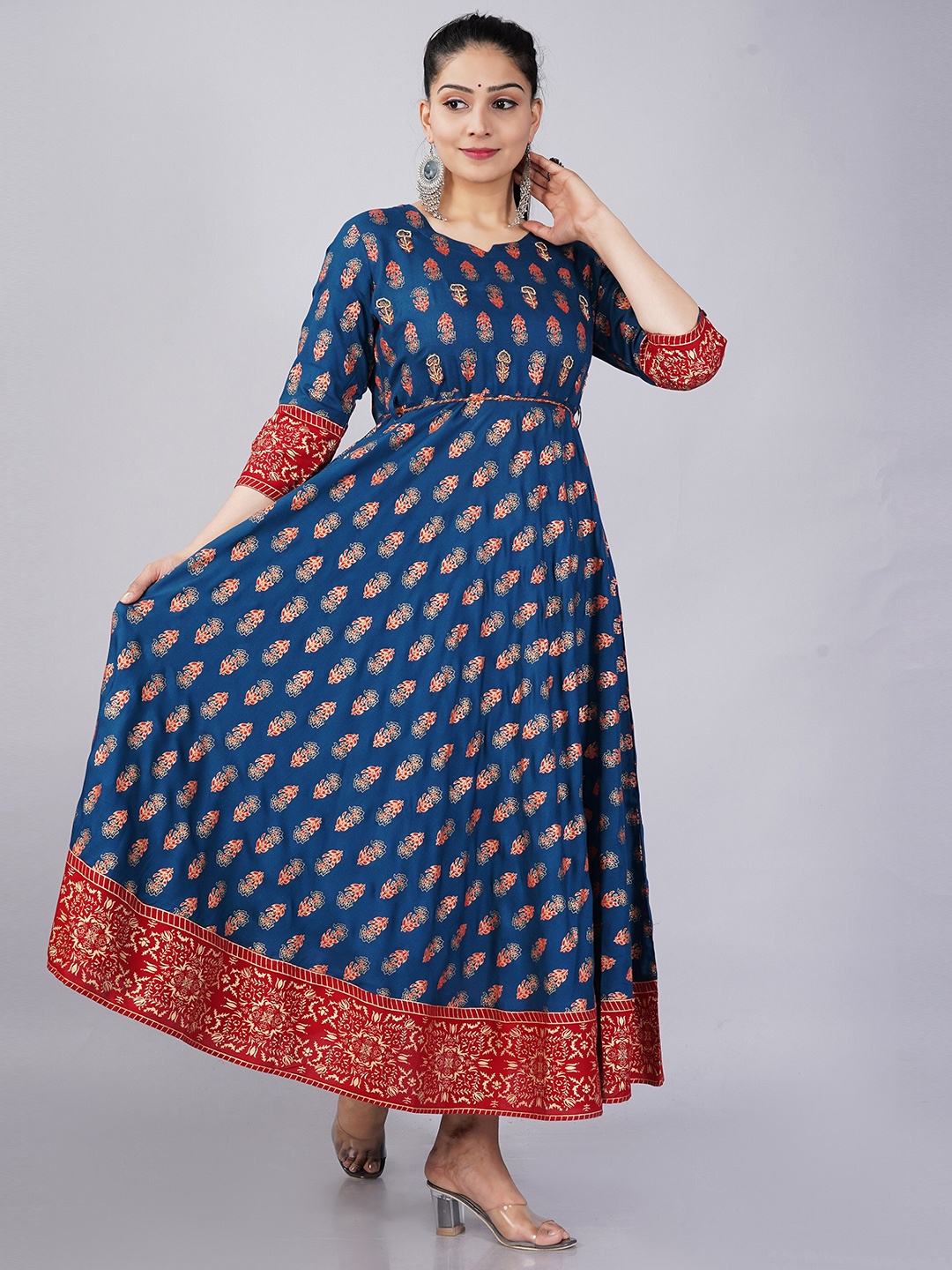 

KALINI Ethnic Motifs Printed Maxi Dress, Teal