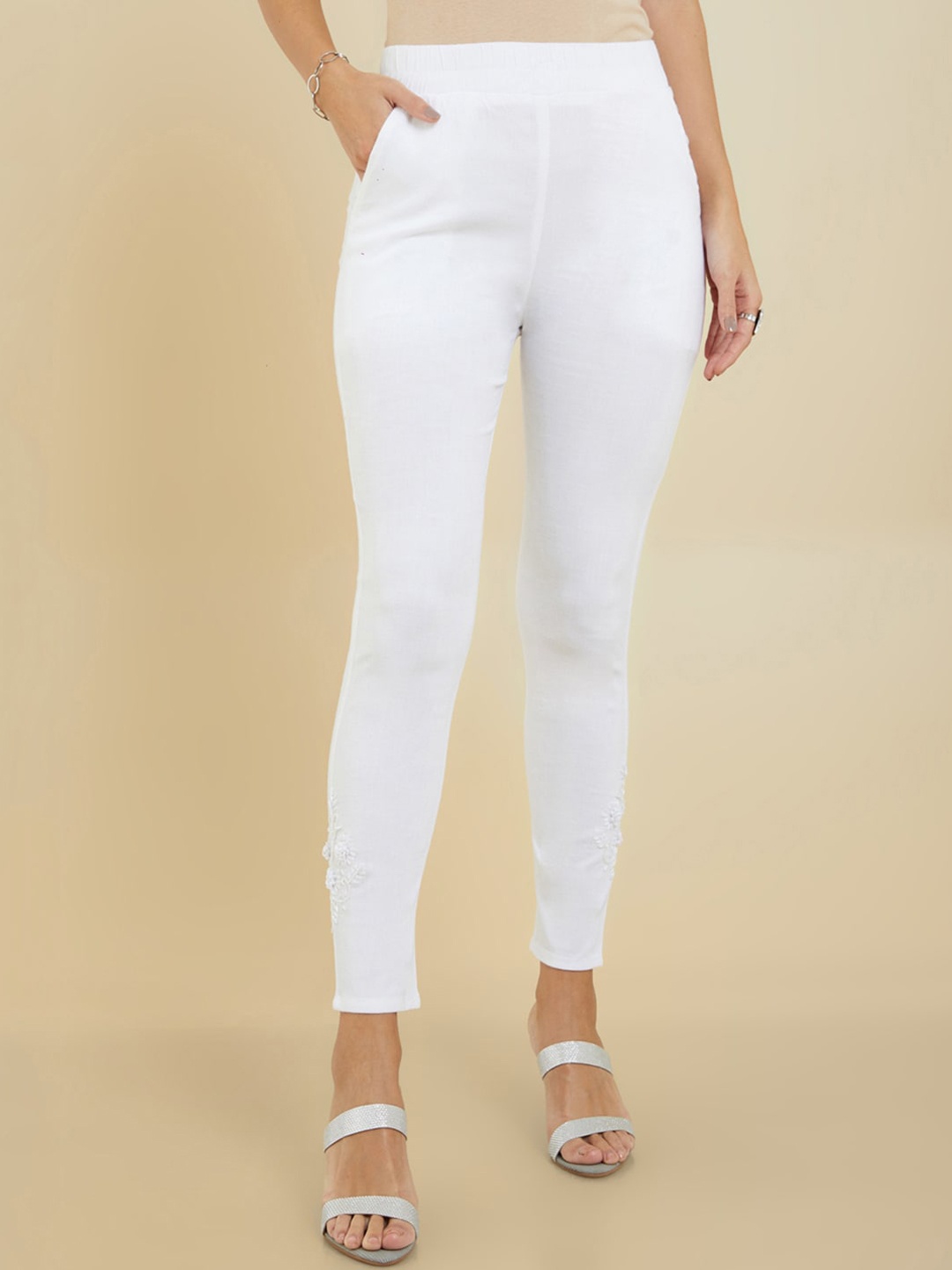 

Soch Women Cotton Ankle-Length Leggings, White