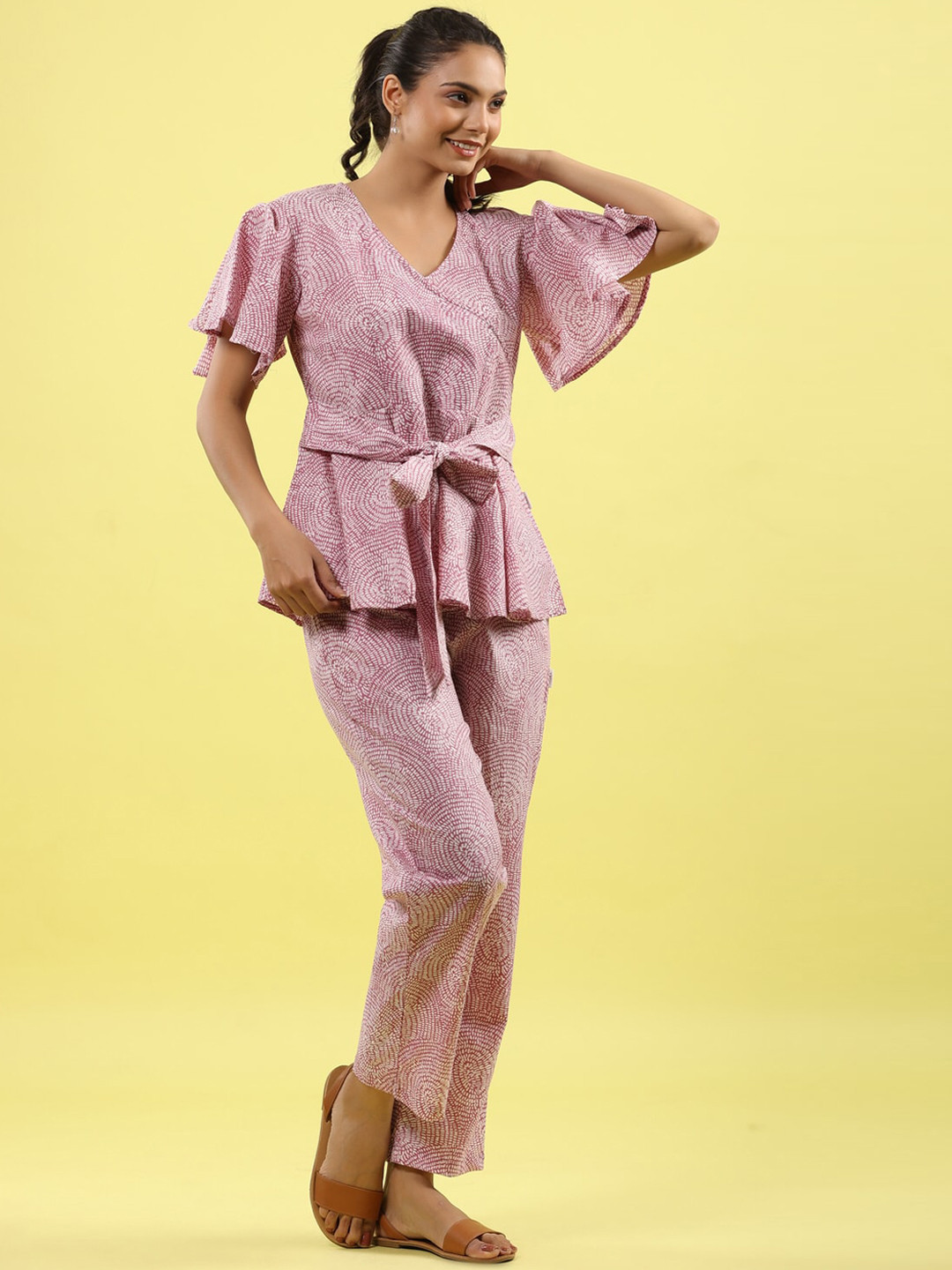 

JISORA Abstract Printed Pure Cotton Night suit, Pink
