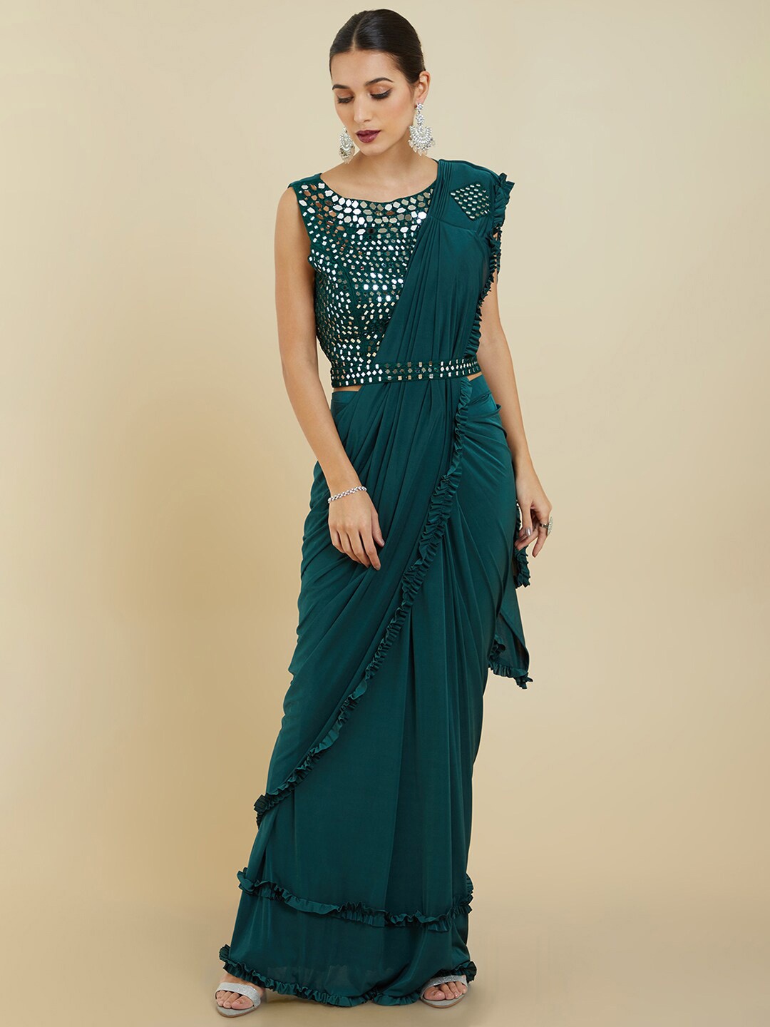 

Soch Solid Poly Crepe Saree, Turquoise blue