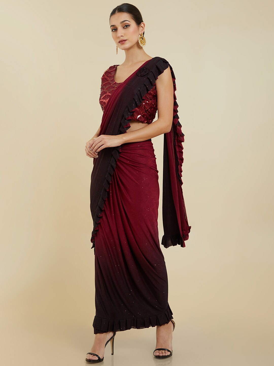 

Soch Solid Poly Crepe Saree, Red