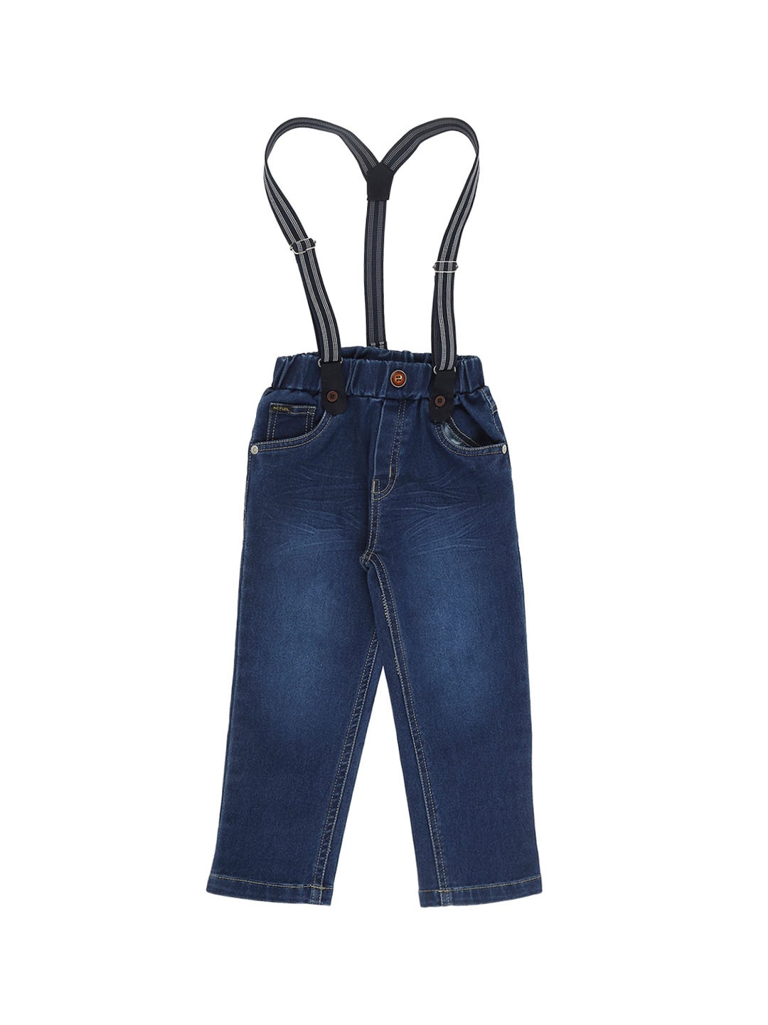 Actuel Boys Light Fade Stretchable Pure Cotton Dungarees, Blue