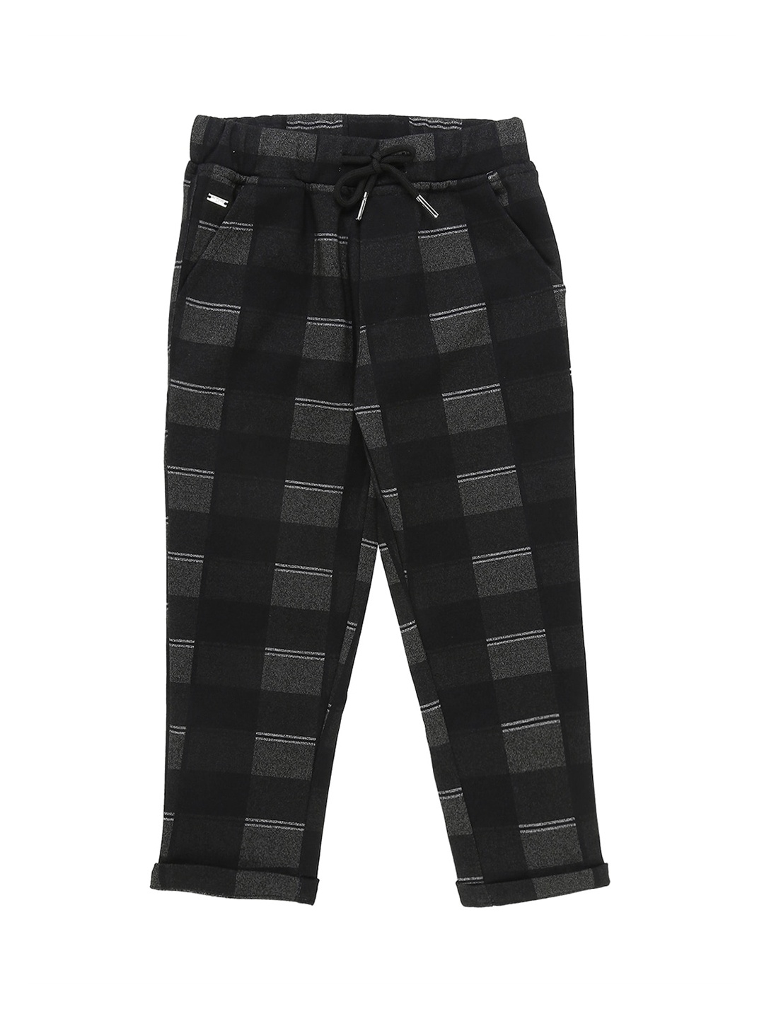 

Actuel Boys Pure Cotton Checked Trousers, Black