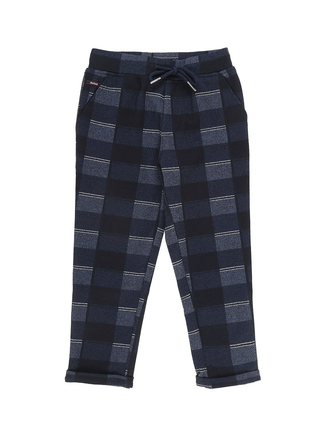 

Actuel Boys Printed Pure Cotton Checked Trousers, Navy blue