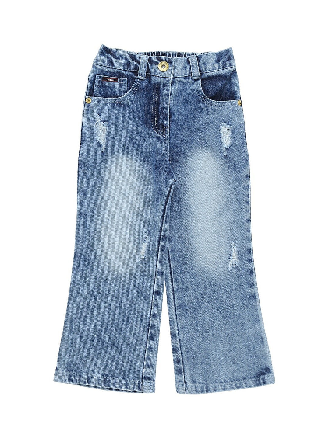 

Actuel Girls Bootcut Mildly Distressed Heavy Fade Stretchable Pure Cotton Jeans, Blue