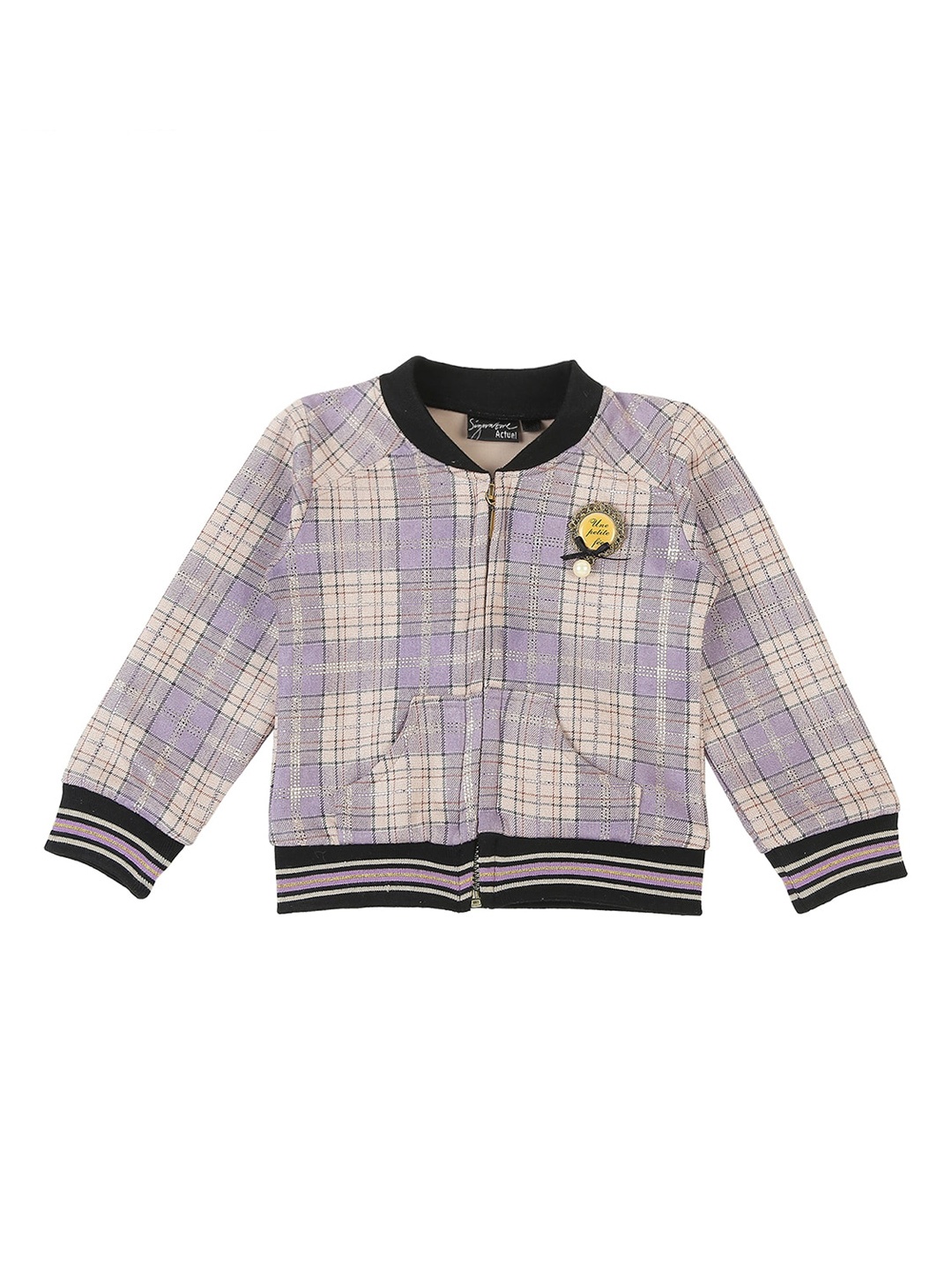 

Actuel Girls Geometric Checked without Bomber with Patchwork Cotton Jacket, Purple
