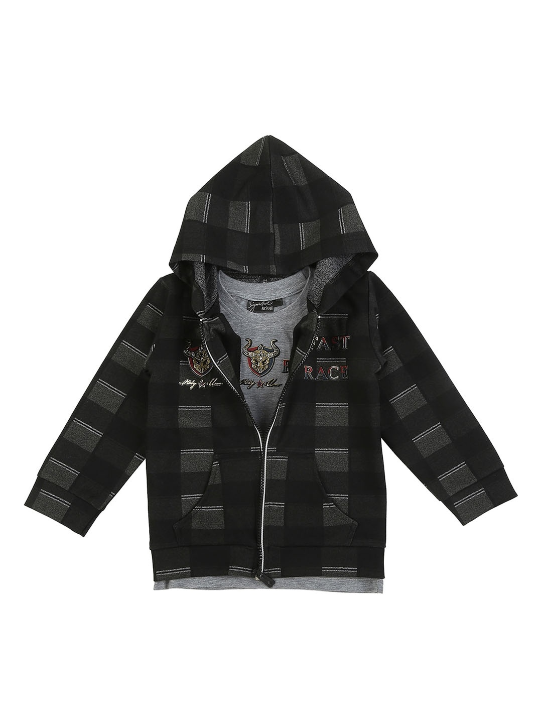 Actuel Boys Checked Pure Cotton Tailored Jacket with Tshirt, Black