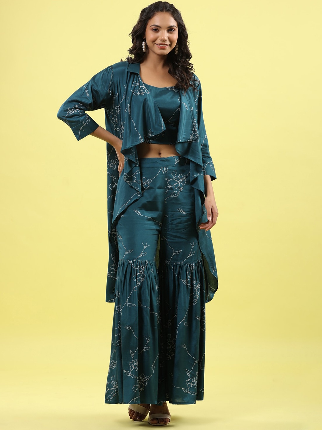 

JISORA Women Printed Three Piece Co-ord Set, Turquoise blue