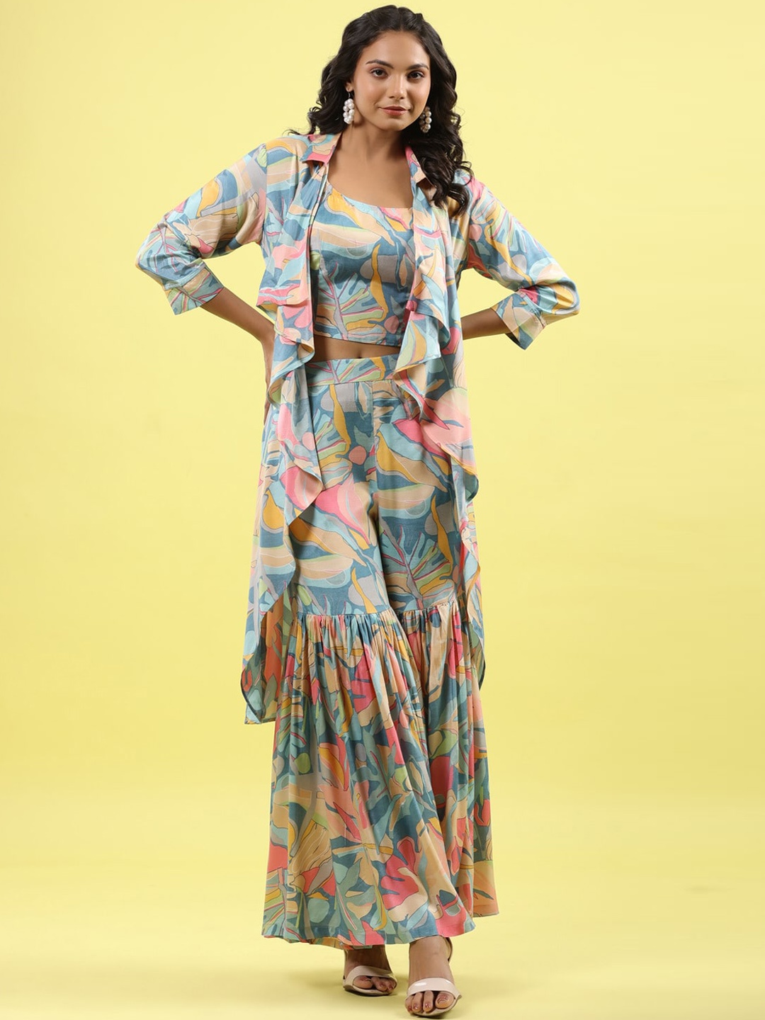 

JISORA Women Printed Three Piece Co-Ords Set, Blue