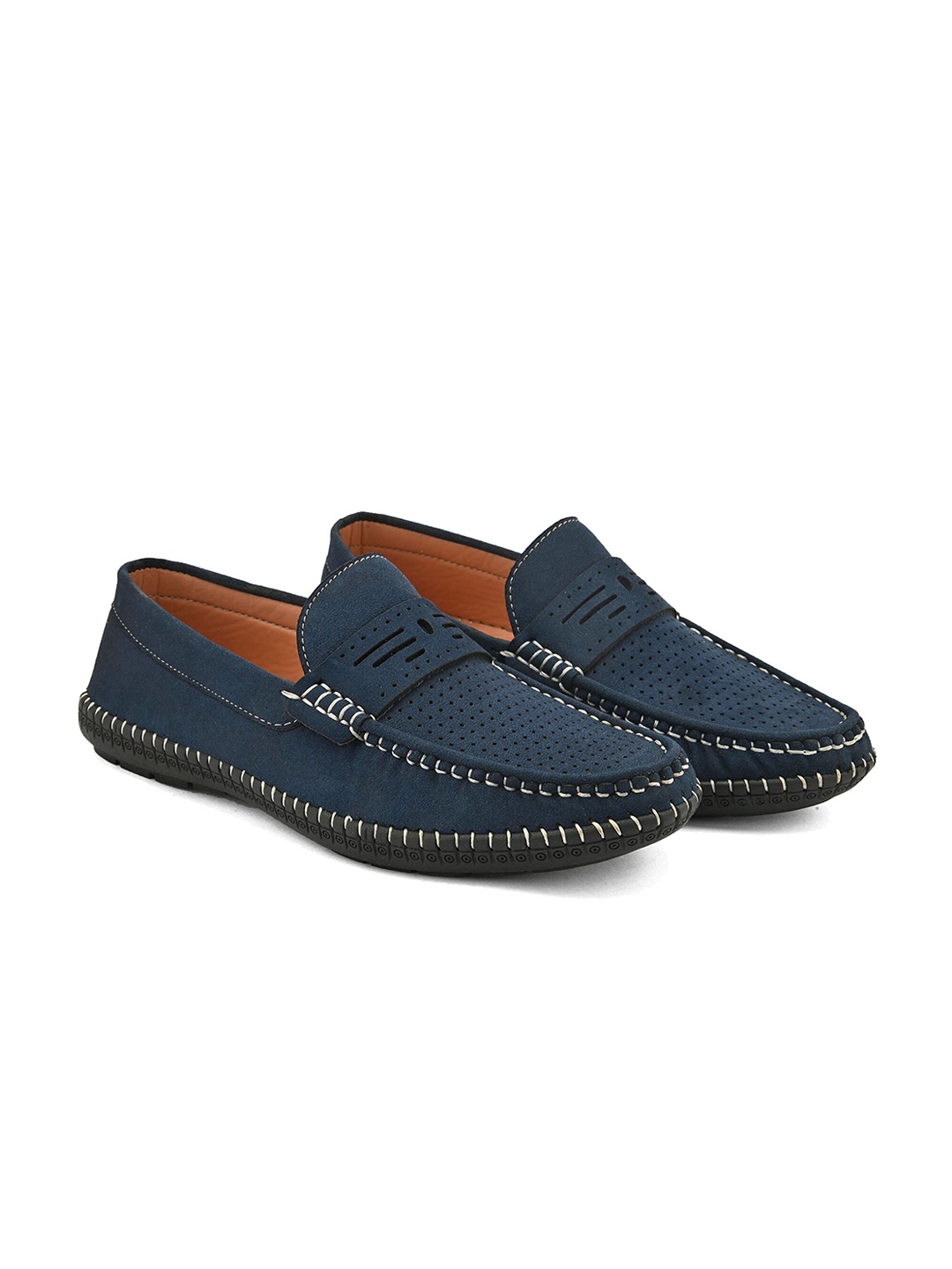 

Azzaro Black Men Blue Textured Leightweight Loafers