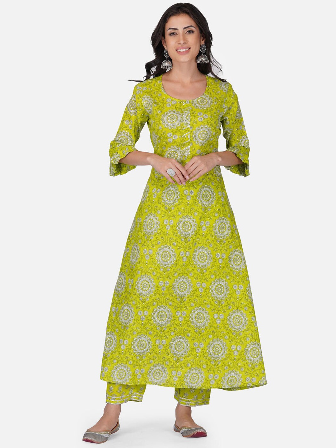 

Aarti Fashion Ethnic Motifs Printed Pure Cotton Kurta with Trousers, Green