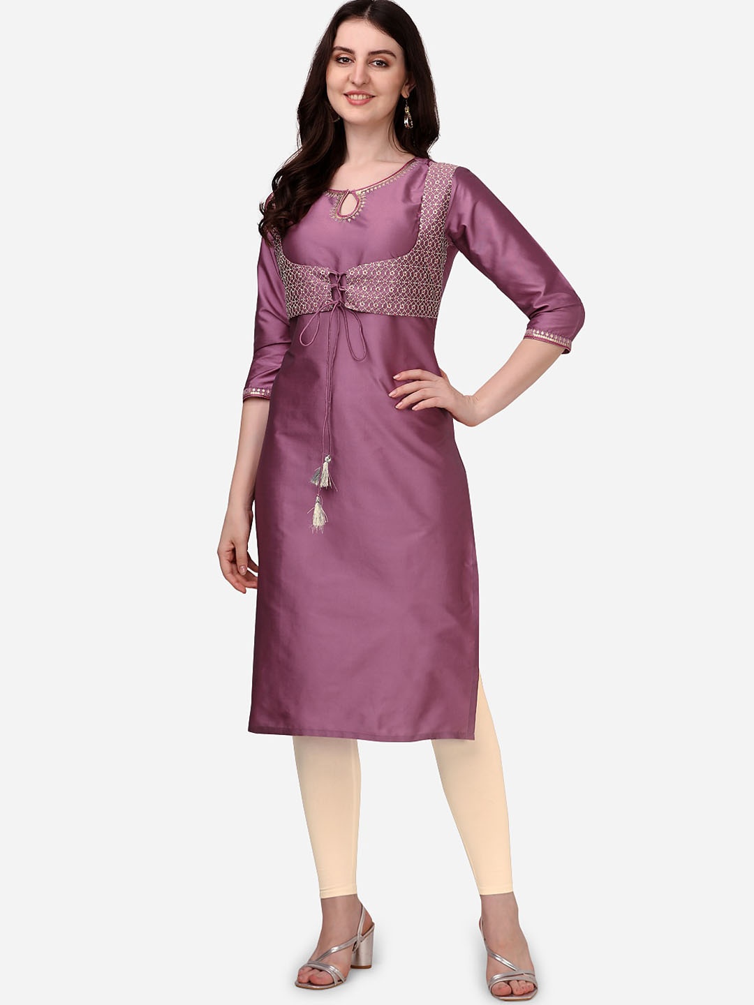 

HERE&NOW Embroidered Keyhole Neck Kurta, Mauve