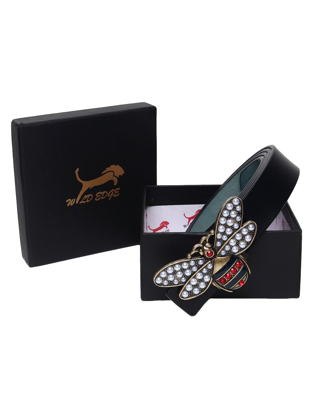 

WILD EDGE Women Embellished Leather Belt, Black