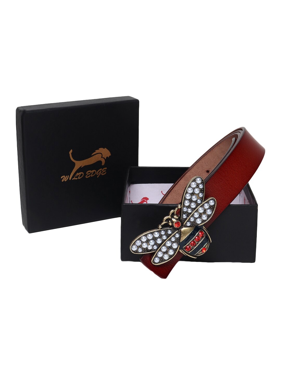 

WILD EDGE Women Embellished Leather Belt, Brown