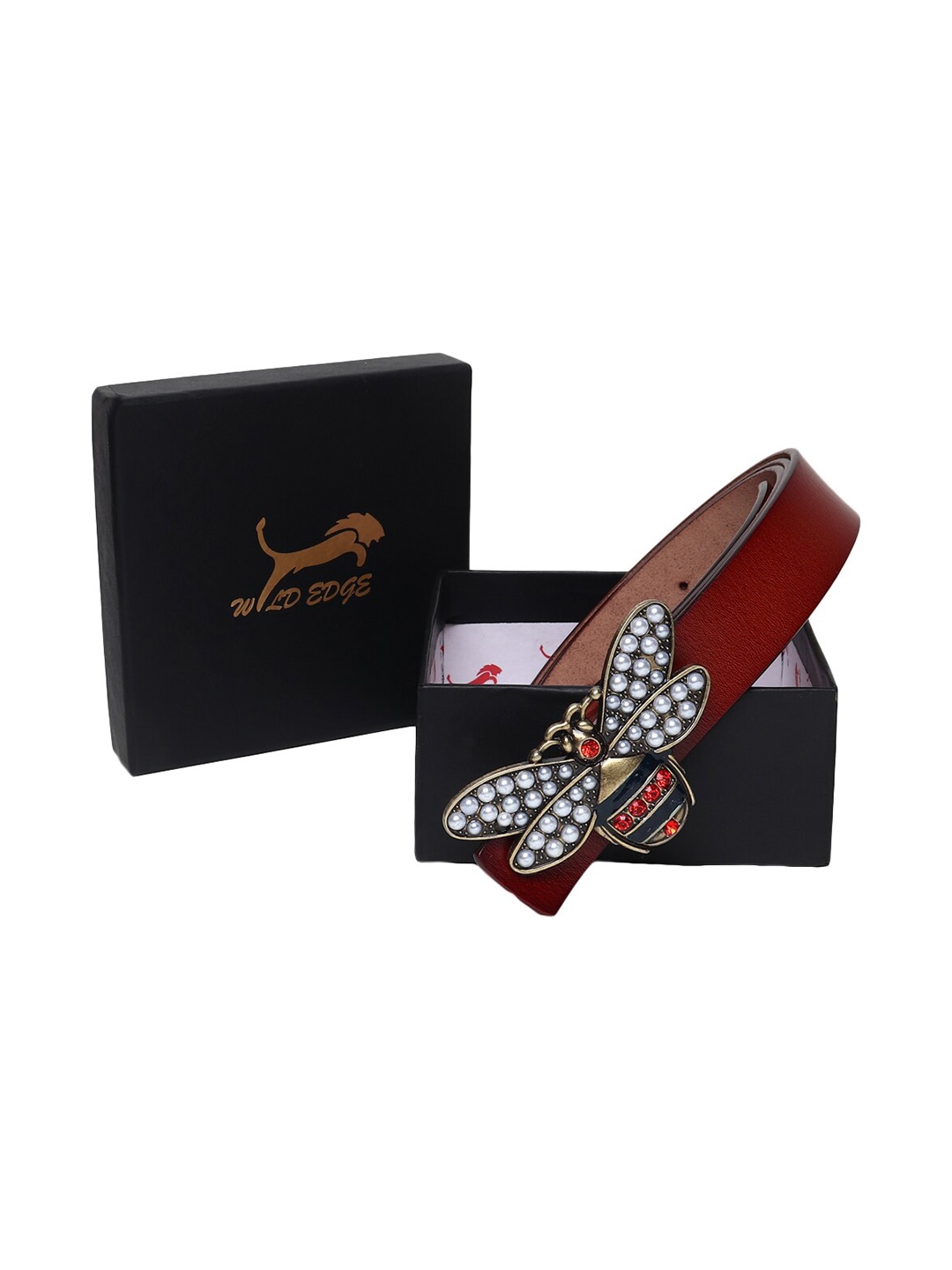 WILD EDGE Women Embellished Leather Belt, Brown