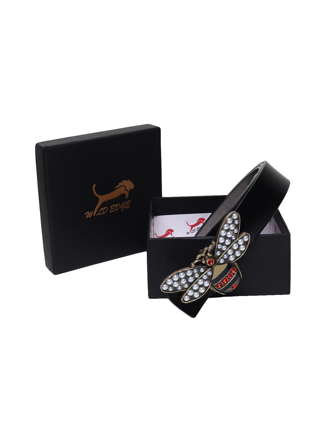 

WILD EDGE Women Embellished Leather Belt, Black
