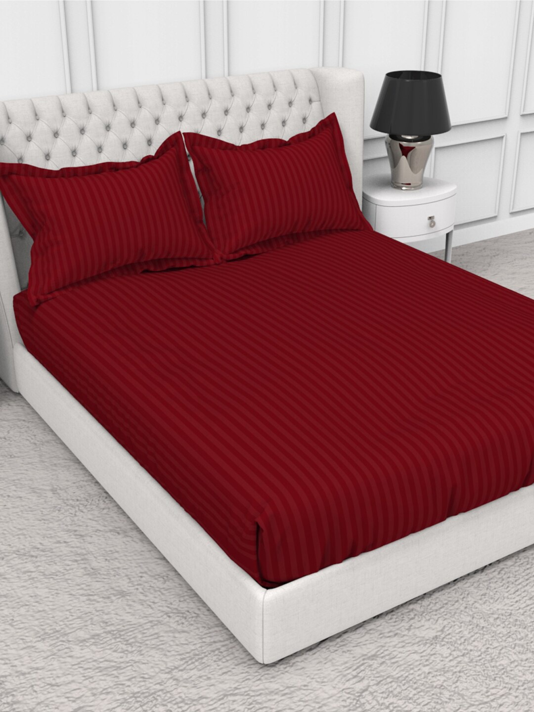 

THE WHITE MOSS Blanc Red Pure Cotton 210 TC Fitted King Bedsheet with 2 Pillow Covers