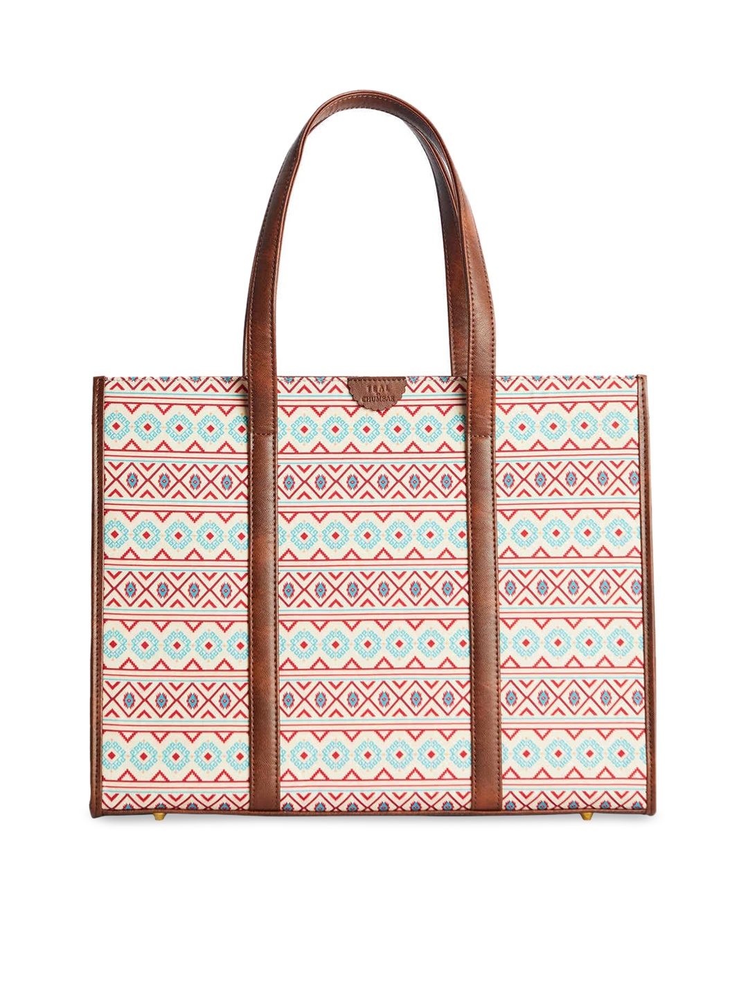

Chumbak Geometric Printed Structured Tote Bag, Off white