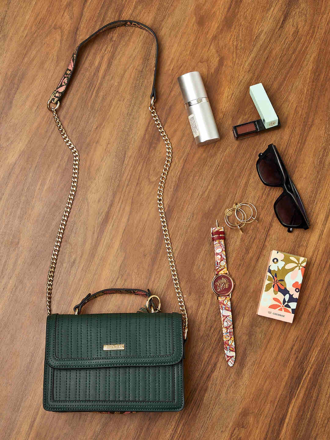 Chumbak Green Striped PU Structured Handheld Bag with Tasselled