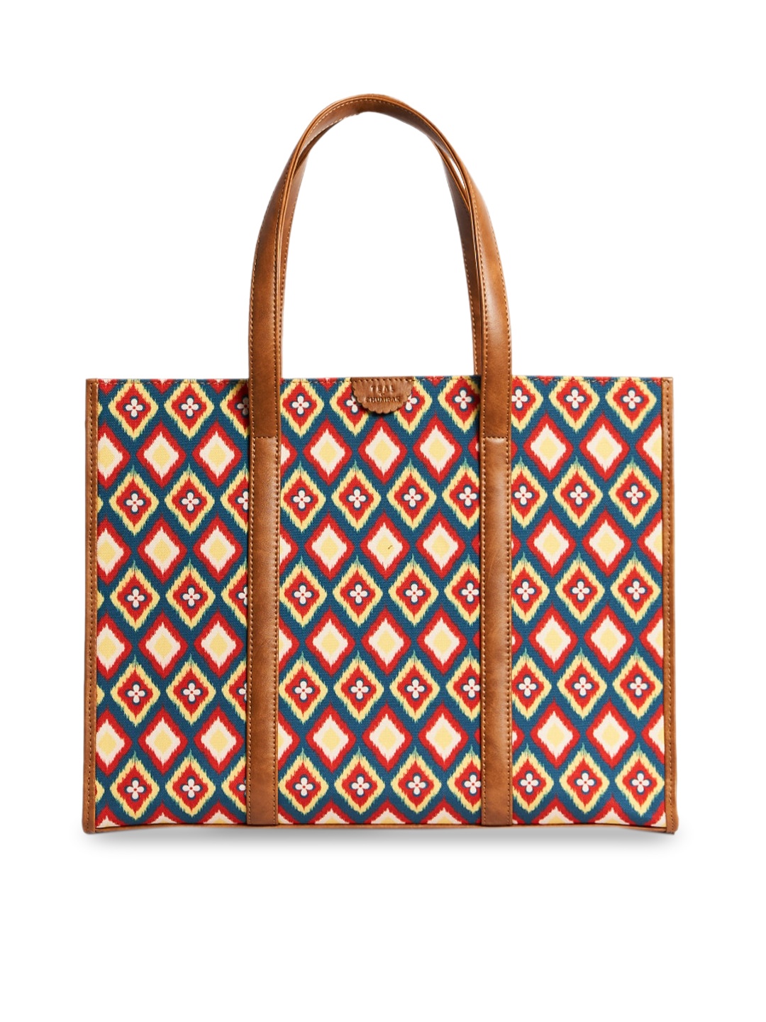 

Chumbak Geometric Printed Structured Tote Bag, Tan