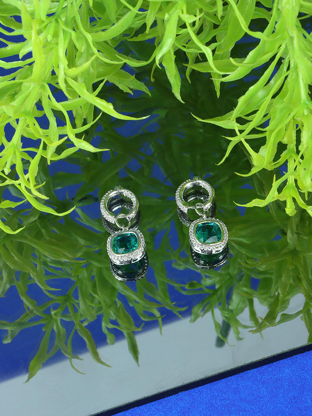 

AURAA TRENDS Rhodium Plated Contemporary Drop Earrings, Blue